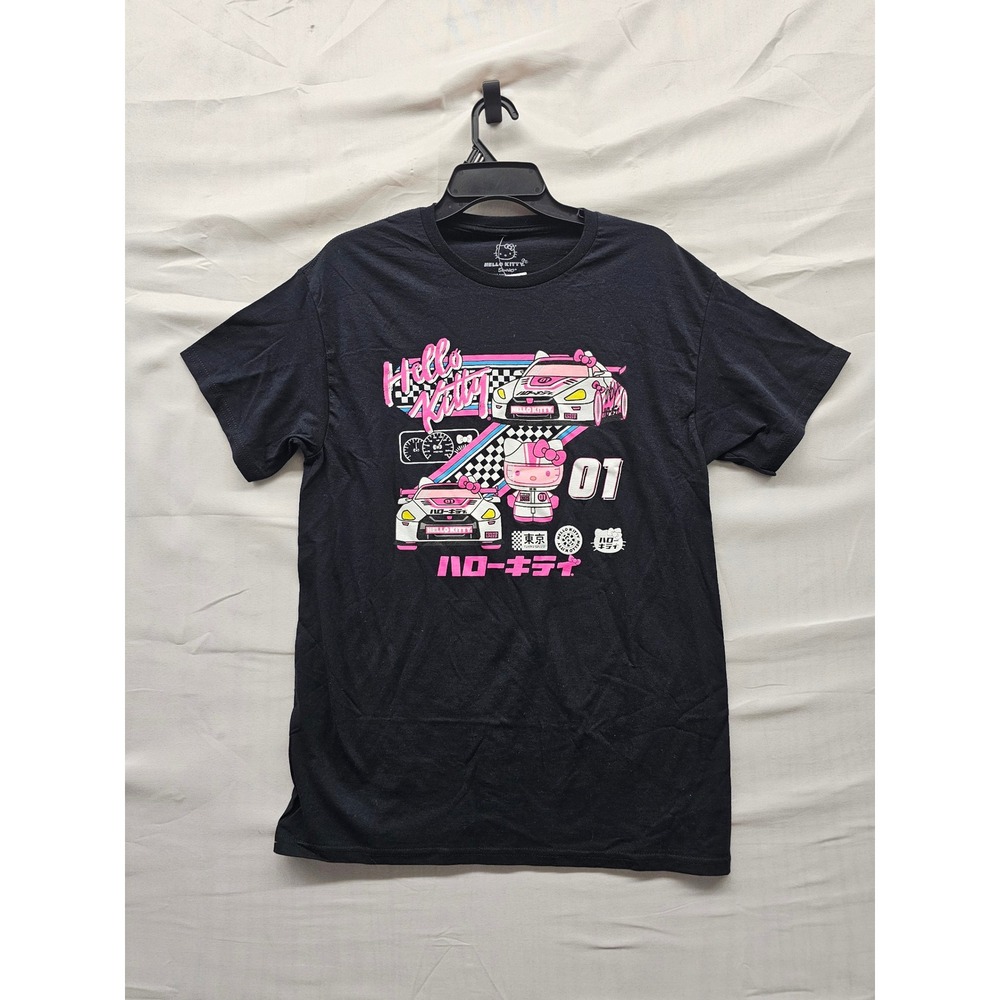 Sanrio Womens Hello Kitty Racing Graphic T-Shirt Black Cotton Casual Size Medium